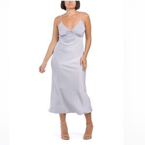 Wayf Silk Effect Midi-Maxi Dress Rhinestone Bow NWT